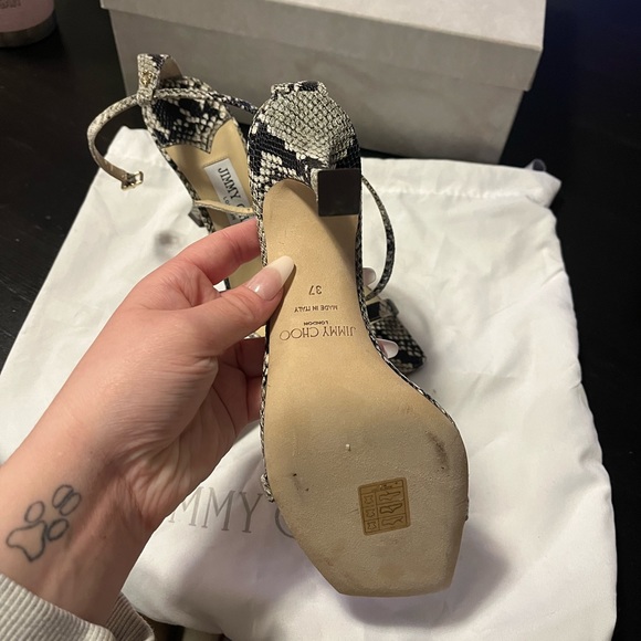 Jimmy Choo Black & Taupe Snake Marin 90 Heeled Sandals Size 37 - Picture 7 of 9